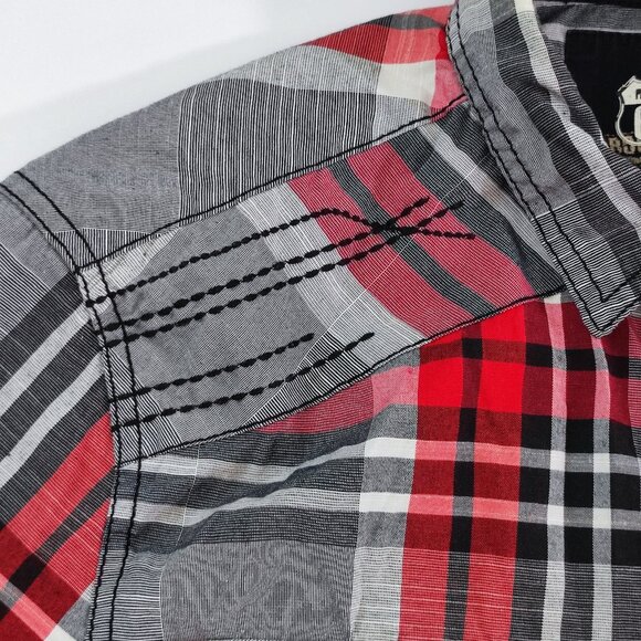 Rout 66 button down shirt men's size S grey red plaid short western country styl - Picture 9 of 12